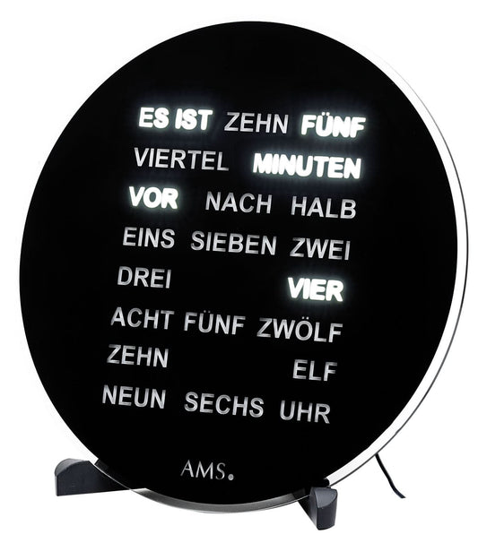 AMS Tischuhr Kunststoff • Einzigartiges Wortdisplay • Modernes Design