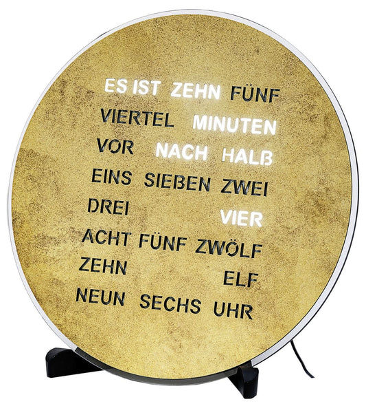 AMS Tischuhr Messing • LED Wortanzeige • Antik-Look