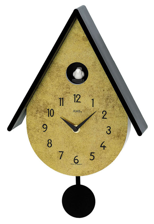 AMS Wanduhr Kunststoff, Messing • Präzises Quarz-Pendelwerk • Kuckucksruf zu jeder vollen Stunde