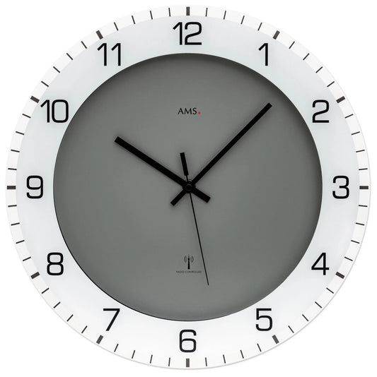 AMS Wanduhr 38 cm Ø Kunststoff, Glas • Präzises Funkuhrwerk • Modernes Design