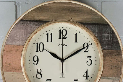 AMS Wanduhr 35 cm Ø Holz und Kunststoff • Funkgesteuertes Quarzwerk • Klares Design