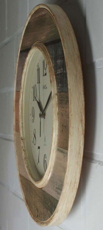 AMS Wanduhr 35 cm Ø Holz und Kunststoff • Funkgesteuertes Quarzwerk • Klares Design