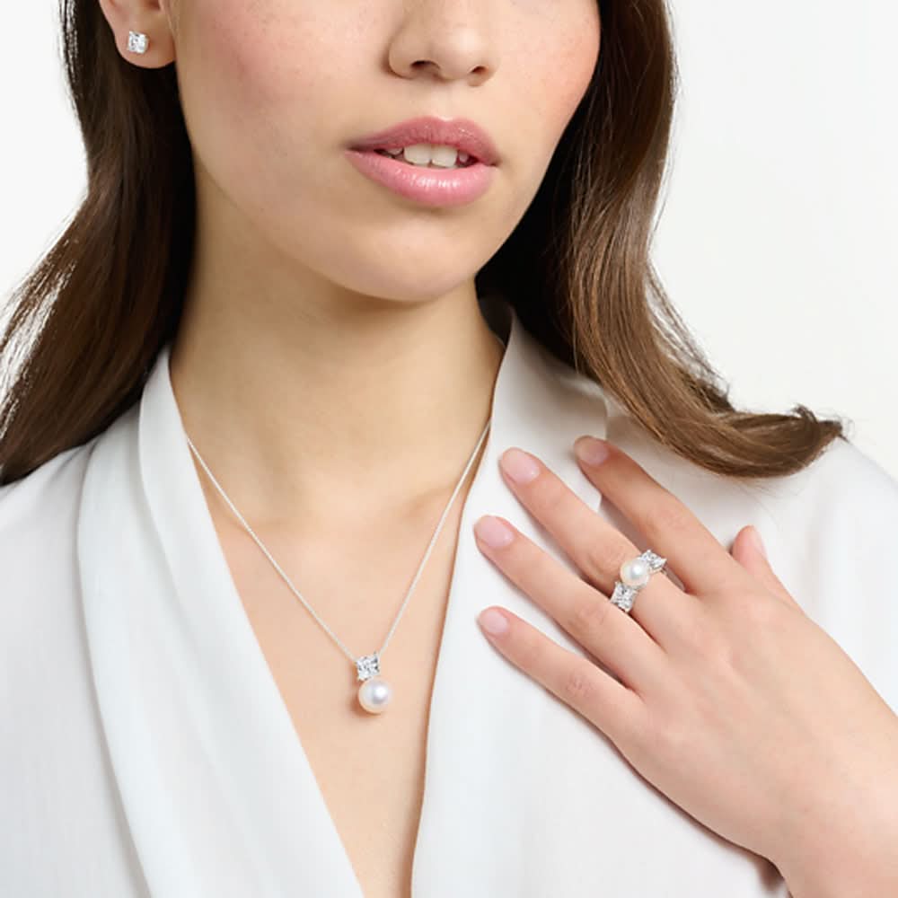 Necklace with Pearls and Stone Pendant - 925 Sterling Silver - Thomas Sabo Model: KE2163-167-14