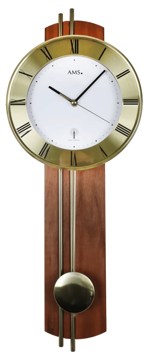 AMS Wanduhr 62x22x8 cm Messing • Funkgesteuert • Mit Pendel