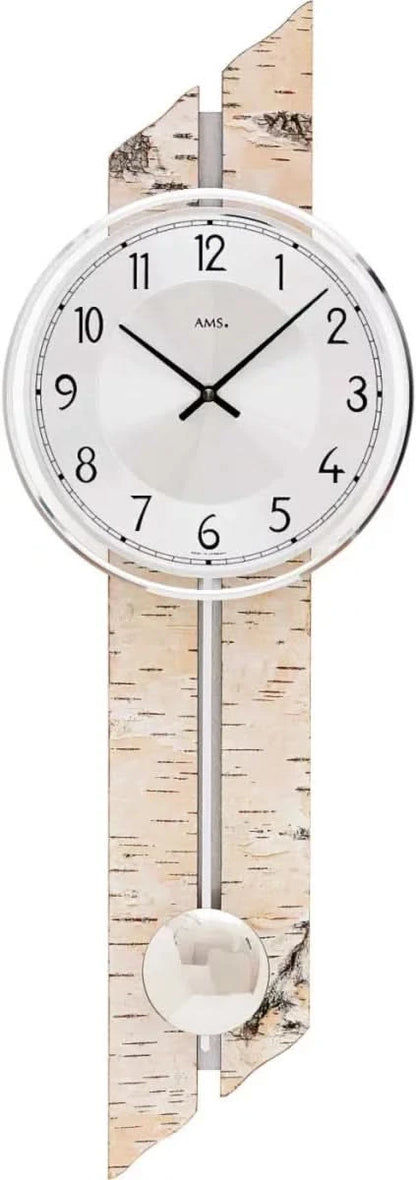 AMS Wanduhr 65x22x8 cm Holz • Modernes Design • Quarzpendelwerk
