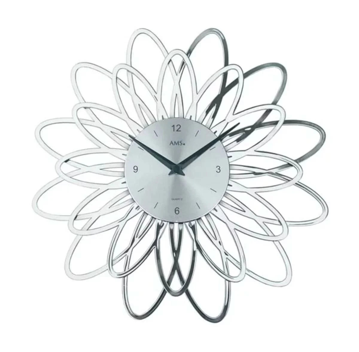 AMS Wanduhr 36x36x5 cm Kunststoff • Geräuschloses Quarzwerk • Modernes florales Design