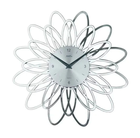 AMS Wanduhr 36x36x5 cm Kunststoff • Geräuschloses Quarzwerk • Modernes florales Design