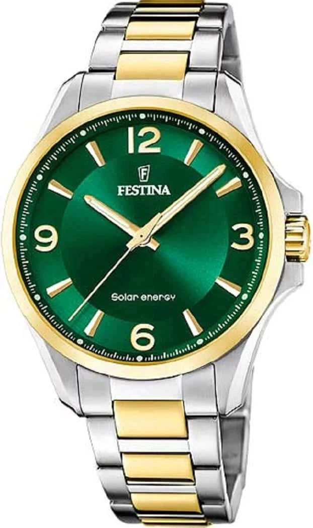 Festina Solar Energy F20657/3 Men's Watch • Sustainable Solar Movement • Green Dial