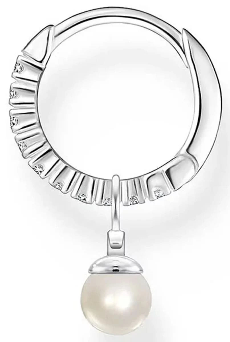 Single Creole Hoop Earring with Stone and Pearl Pendant
