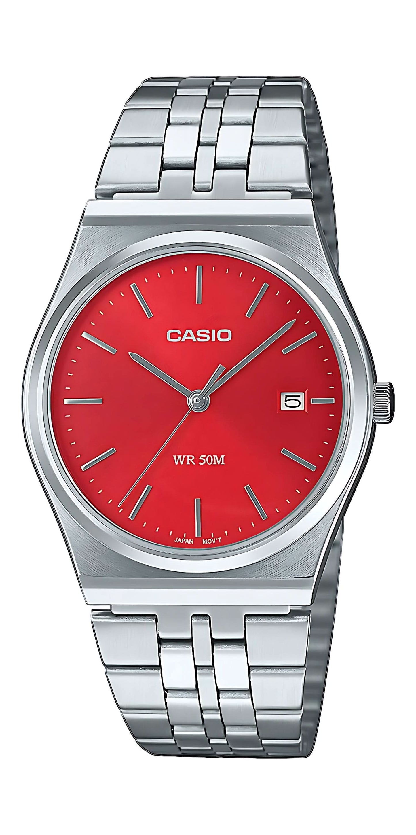 Casio Timeless Collection MTP-B145D-4A2VEF Watch • Red Sunray Dial • Stainless Steel Design