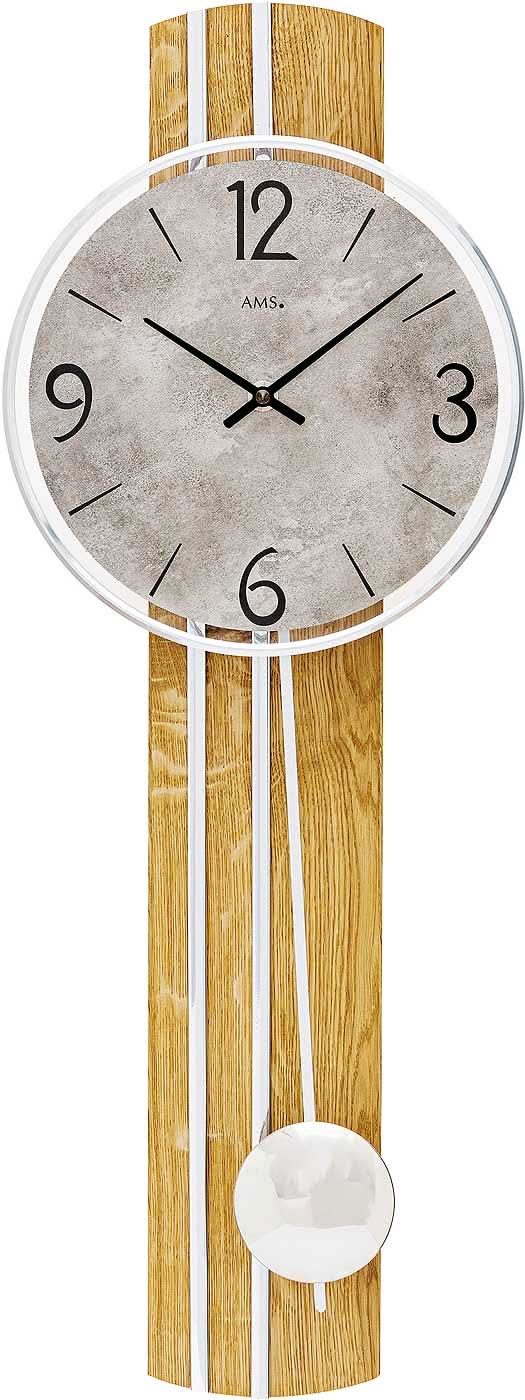 AMS Wanduhr 60x22x8 cm Holz (Wildeiche) • Präzises Quarzpendelwerk • Elegantes Design