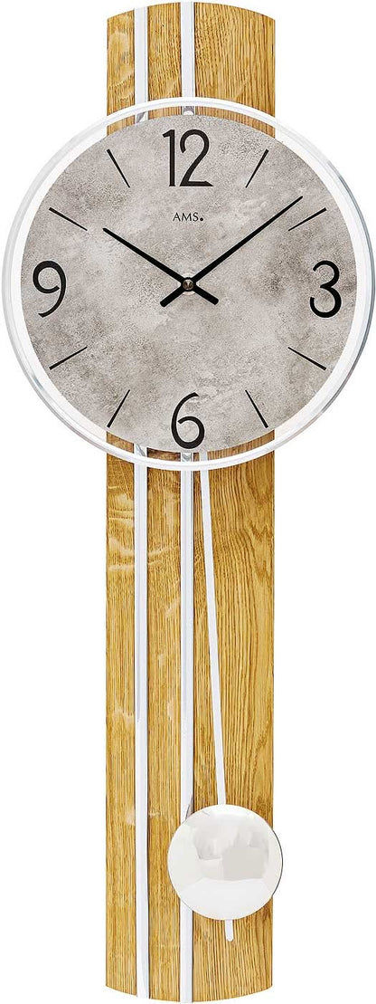 AMS Wanduhr 60x22x8 cm Holz (Wildeiche) • Präzises Quarzpendelwerk • Elegantes Design
