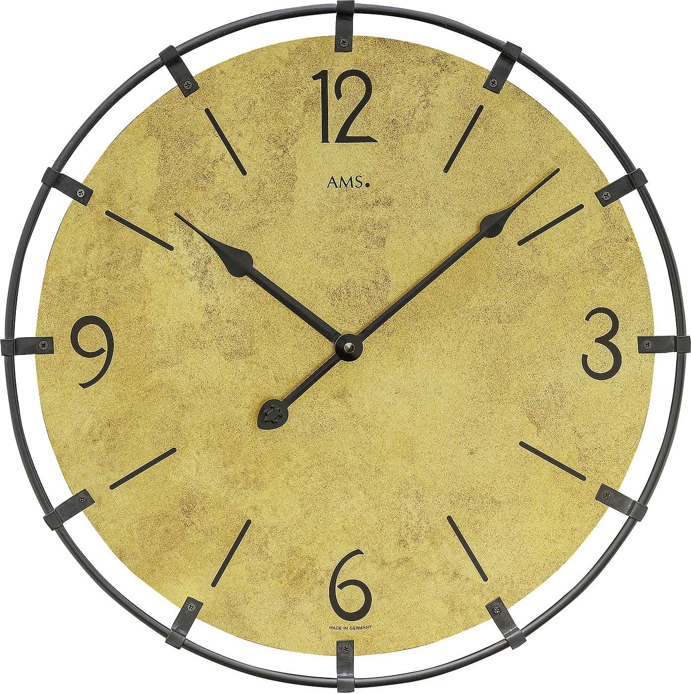 AMS Wanduhr 40x40x3 cm Holz • Präzises Quarzwerk • Stilvoller Metallrahmen