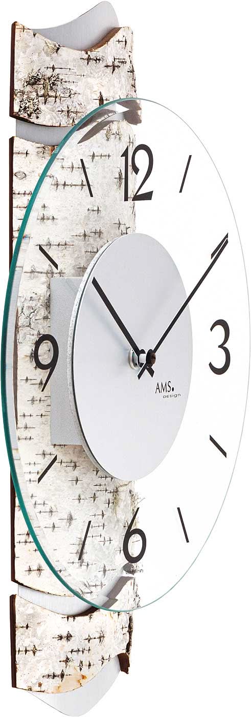 AMS Wanduhr 39x27x6 cm Holz • Modernes Design • Präzises Quarzwerk