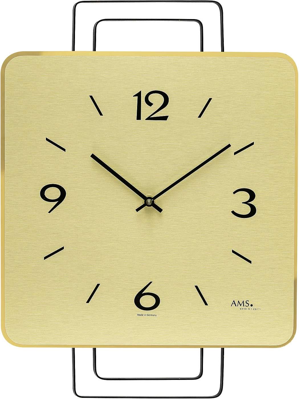AMS Wall Clock 42x30x5 cm Brass, Wood • Modern Design • Precise Quartz Movement
