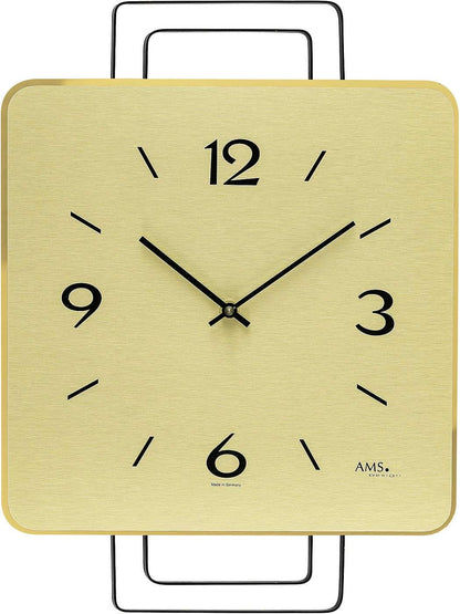 AMS Wall Clock 42x30x5 cm Brass, Wood • Modern Design • Precise Quartz Movement