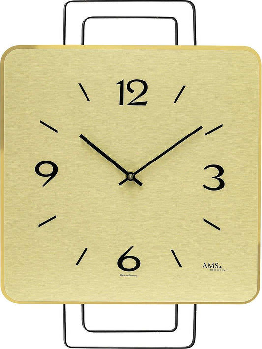 AMS Wanduhr 42x30x5 cm Messing, Holz • Modernes Design • Präzises Quarzwerk