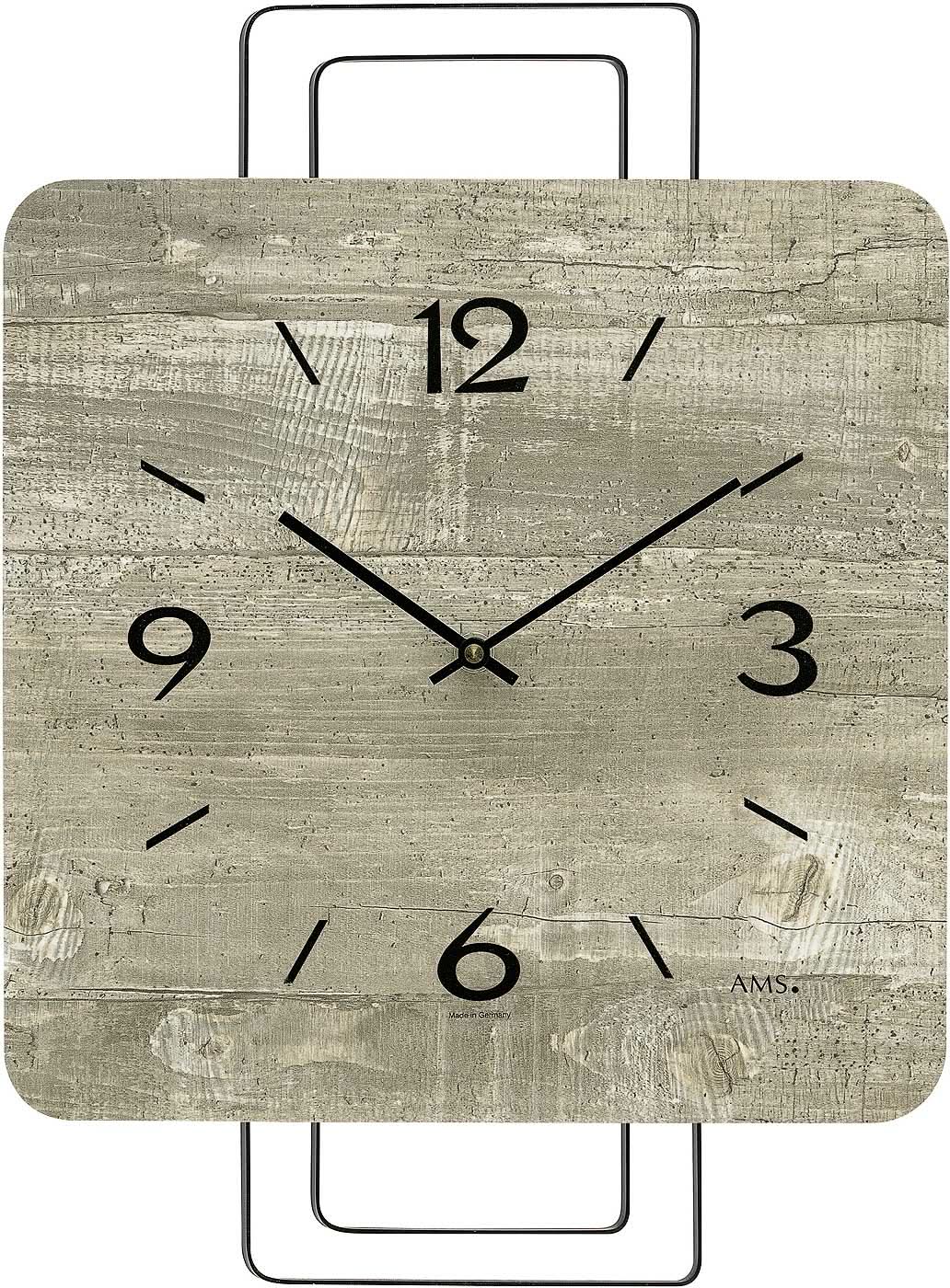 AMS Wanduhr 42x30x5 cm Holz • Modernes Design • Präzises Quarzuhrwerk