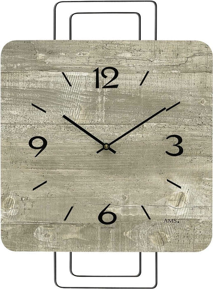 AMS Wanduhr 42x30x5 cm Holz • Modernes Design • Präzises Quarzuhrwerk