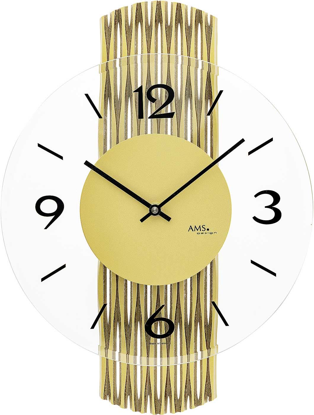 AMS Wanduhr 38x27x6 cm Glas • Modernes Design • Präzises Quarzwerk