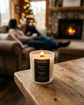 Wooden wick candle in a tranquil setting, illustrating health benefits and non-toxic properties