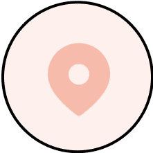 A pale pink map pin icon is centered within a larger, semi-transparent pink circle, set against a white background.