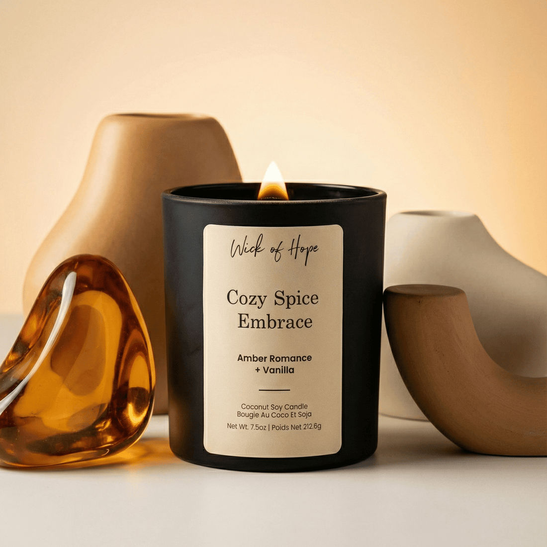 Cozy Spice Embrace Candle | Amber Romance + Vanilla - Wick of Hope