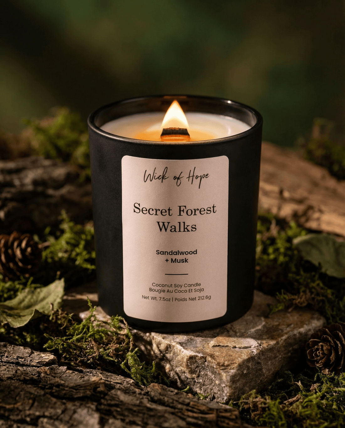 Secret Forest Walks Candle | Sandalwood + Musk - Wick of Hope