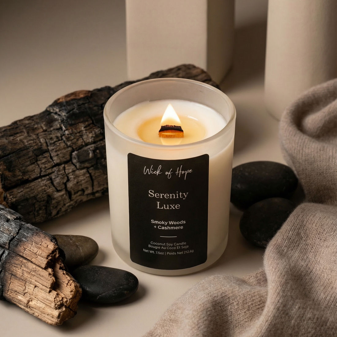 Serenity Luxe Candle | Smoky Woods + Cashmere