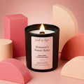 Candle labeled 'Summer's Sweet Echo' by Wick of Hope on a pink background with geometric shapes.