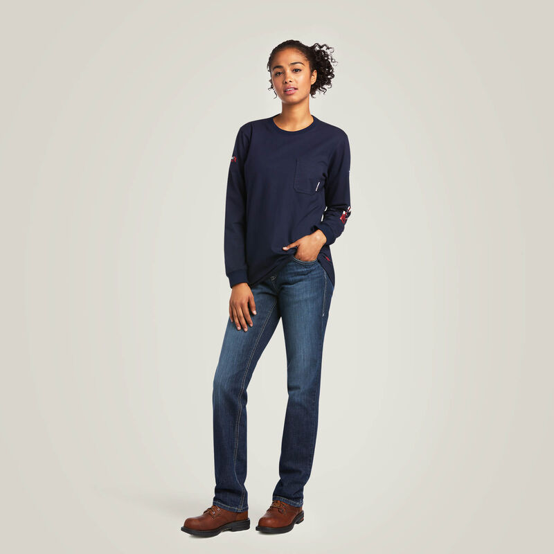 ARIAT - FR Womens Stretch Logo T-Shirt,Navy - Becker Safety and Supply