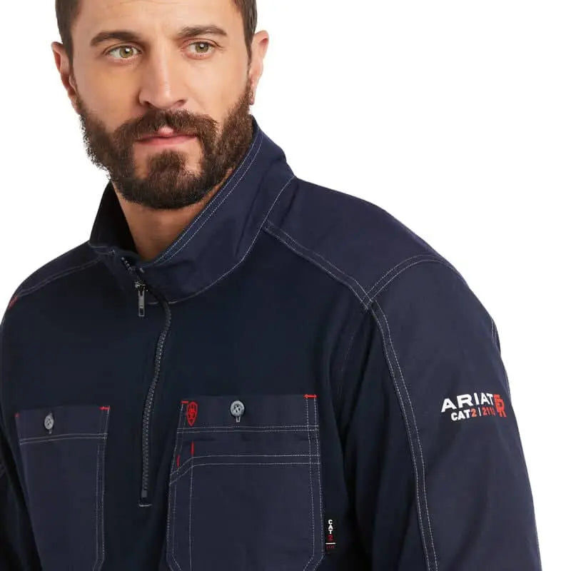 ARIAT - FR DuraLight 1/4 Zip Work Shirt, Navy - Becker Safety and Supply