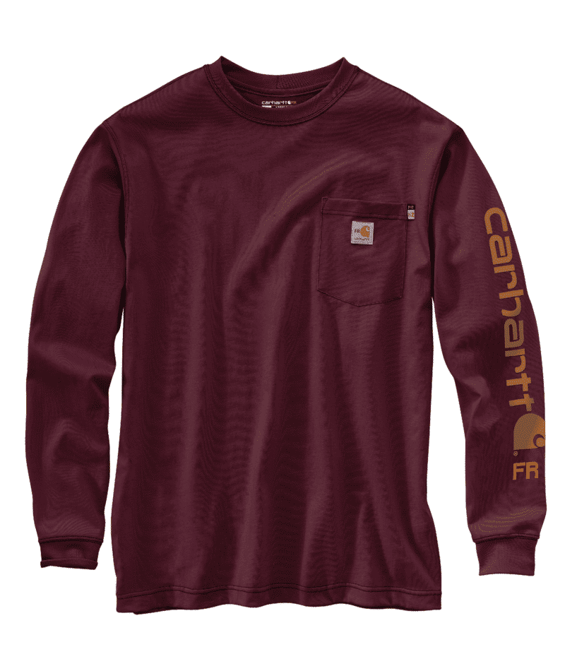 CARHARTT - Flame Resistant Force Loose Fit Midweight Long-Sleeve Logo Graphic T-Shirt, Maroon - XLT - Becker Safety and Supply