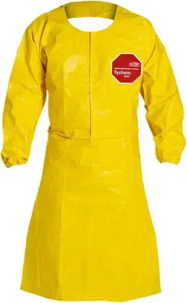 R3 SAFFETY - - DUPONT™ TYCHEM® 2000 Sleeved Chemical Apron - 44" Long - Elastic Wrists - Neck Loop w/ snaps - Waist Ties - Bound Seams - Yellow - 25/Case - Becker Safety and Supply