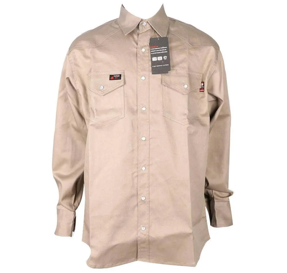FORGE - MENS FR SOLID SHIRT(SNAP BUTTONS) - KHAKI Becker Safety and Supply