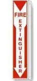 SAFEHOUSE SIGNS - Fire Extinguisher White/Red Down Arrow w/ Flange - Plastic - 20" X 4" - Becker Safety and Supply