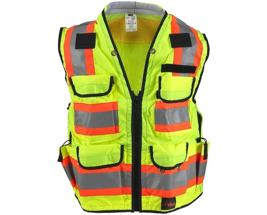 HIXON - ANSI/ISEA Class 2 Safety Utility Vest with Outlast Collar & Mesh back, Hi-Viz Yellow - Becker Safety and Supply