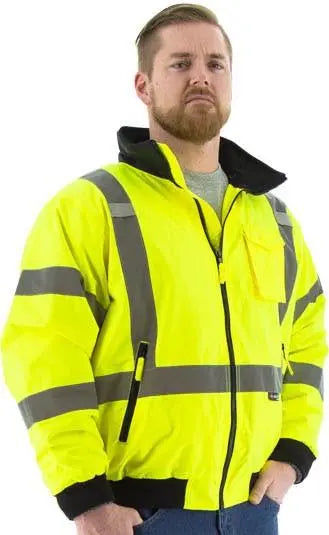 MAJESTIC - High Visibility Waterproof Bomber Jacket with Removable Fleece Liner, Class 3, Type R, Green - Becker Safety and Supply