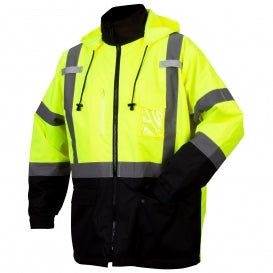 PYRAMEX - Type R Class 3 Black Bottom Parka w/ Removable Fleece Liner - Hi-Vis Lime, with Elite Drilling LOGO - Becker Safety and Supply