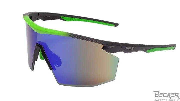 Pyramex Safety - PMXSPEC - Black and lime gradient frame/green mirror AF lens Becker Safety and Supply