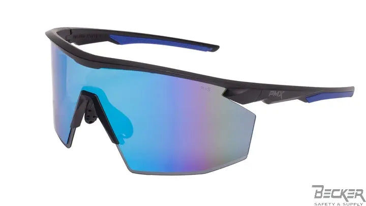 Pyramex Safety - PMXSPEC - Black frame blue tips/blue mirror AF lens Becker Safety and Supply