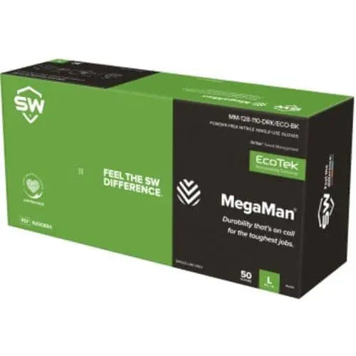 SW - Megaman - Heavy Duty Nitrile Glove w/ DriTek Absorbent-Lined - Black - 8.5 mil Palm - 10 mil Finger - 7 mil Cuff - 11" Length - 50/box - Becker Safety and Supply