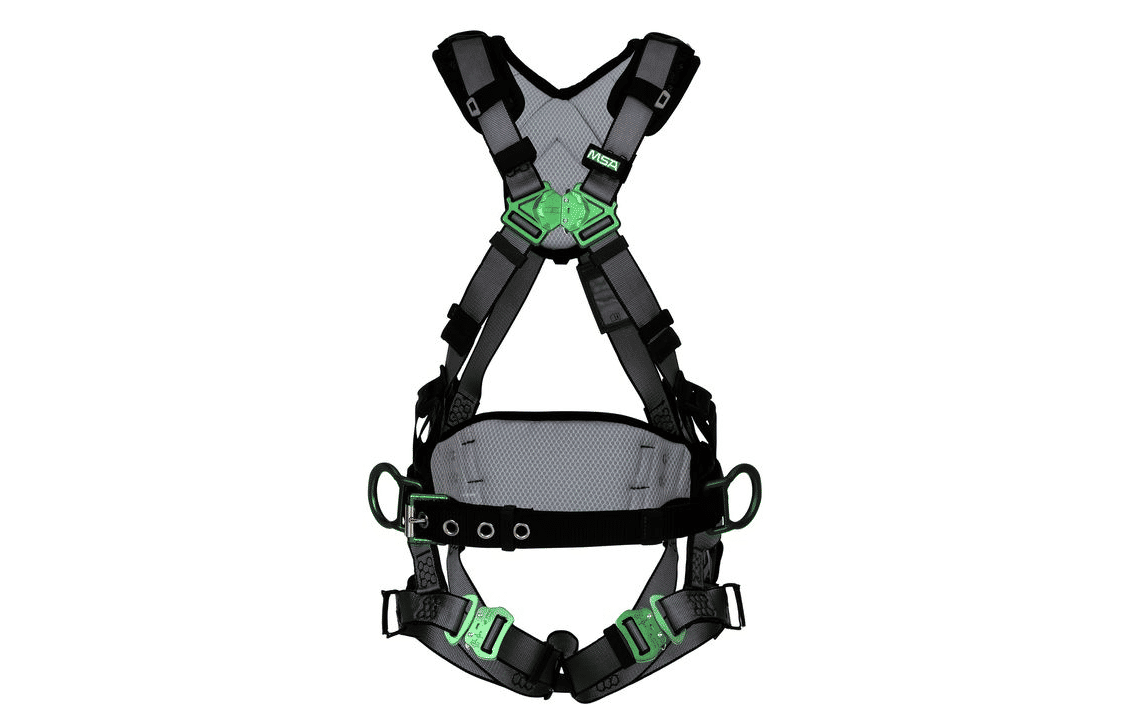 MSA - V-FIT Construction Harness, Standard, Back & Hip D-Rings, Quick-Connect Leg Straps, Shoulder Padding - Becker Safety and Supply