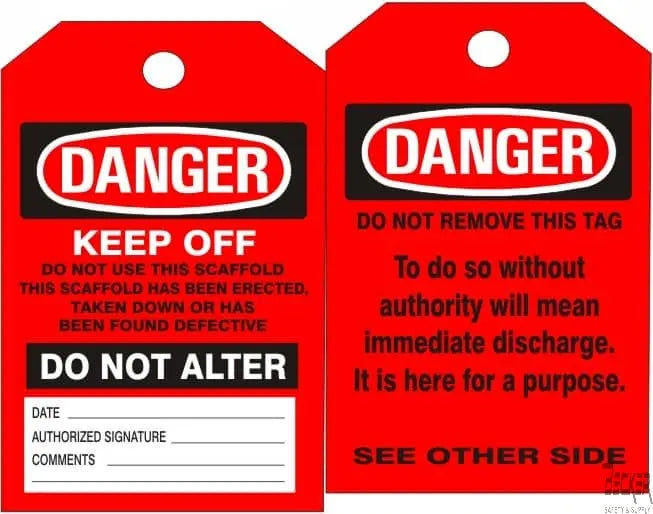 Safehouse Signs - Red Scaffold Inspection Tag - Tagboard w/ Ties - 25/pk - Becker Safety and Supply