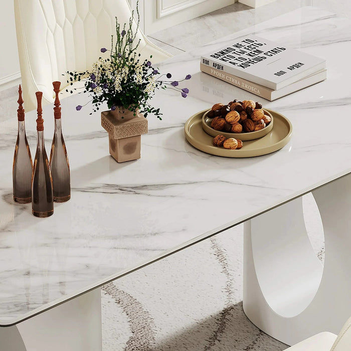 0.47' Thick Sintered Stone Composite Tempered Glass Top Rectangular Dining Table with Carbon Steel Base Default -DTYStore