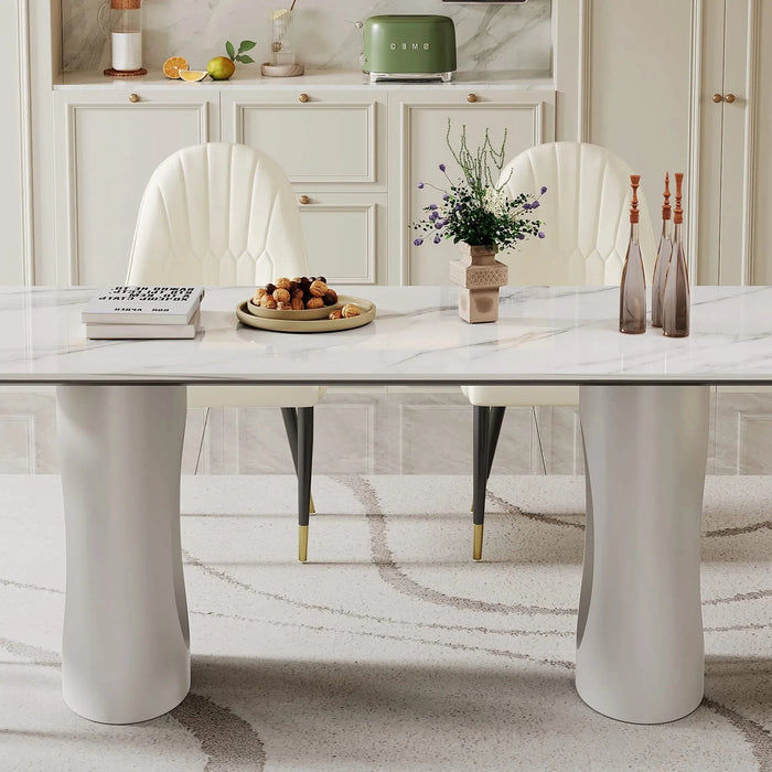 0.47' Thick Sintered Stone Composite Tempered Glass Top Rectangular Dining Table with Carbon Steel Base Default -DTYStore