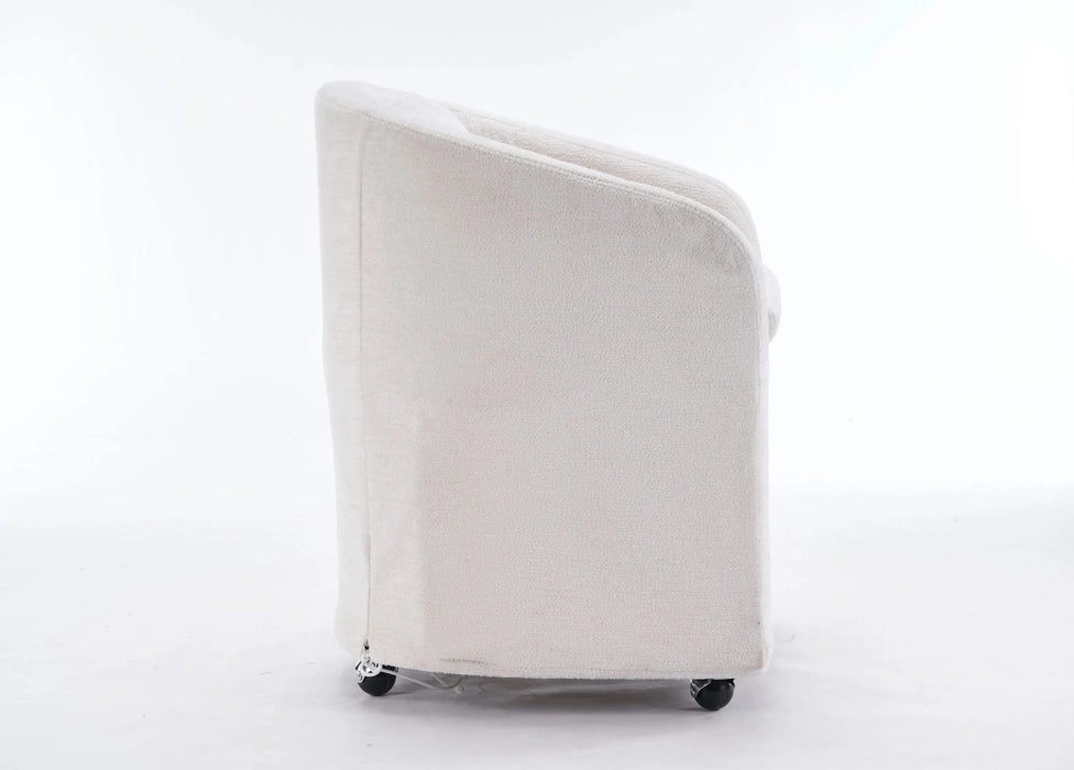 059-Set of 1 Chenille Fabric Dining Armchair With Back Cushion and Universal Wheels,Beige Default -DTYStore