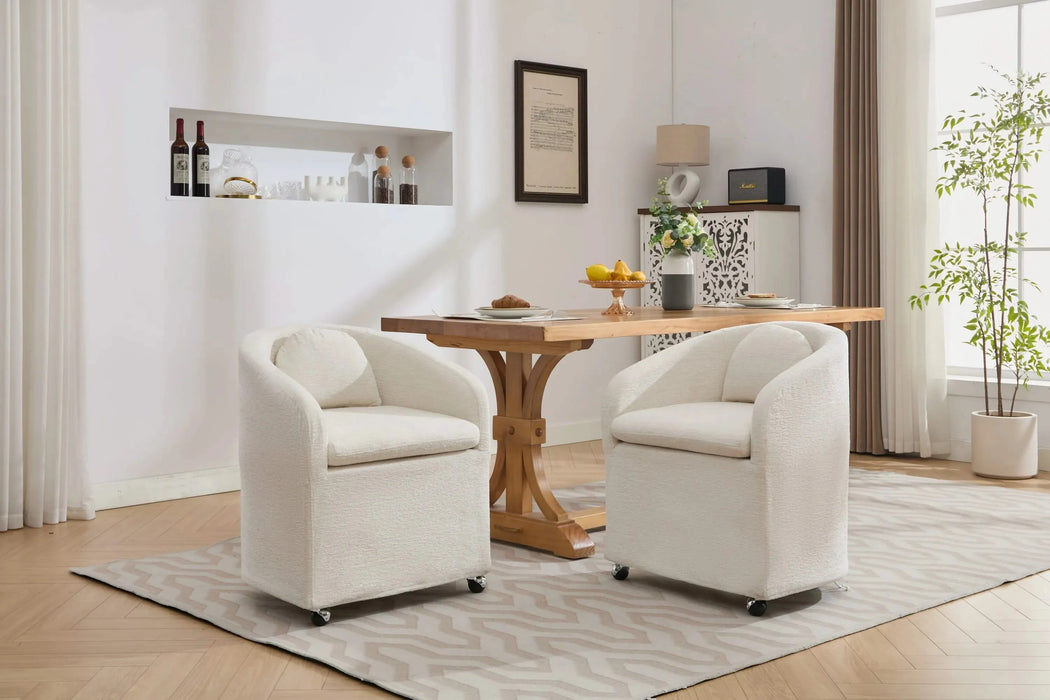 059-Set of 1 Chenille Fabric Dining Armchair With Back Cushion and Universal Wheels,Beige Default -DTYStore