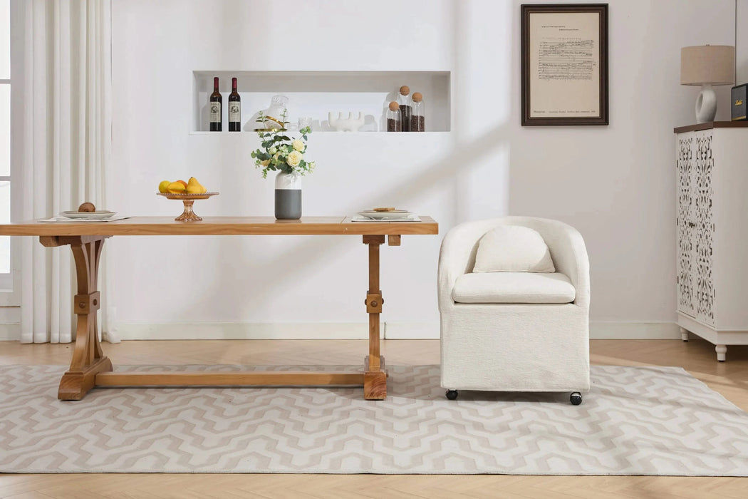 059-Set of 1 Chenille Fabric Dining Armchair With Back Cushion and Universal Wheels,Beige Default -DTYStore