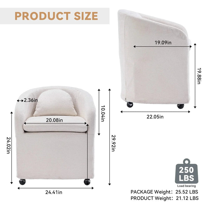059-Set of 1 Chenille Fabric Dining Armchair With Back Cushion and Universal Wheels,Beige Default -DTYStore
